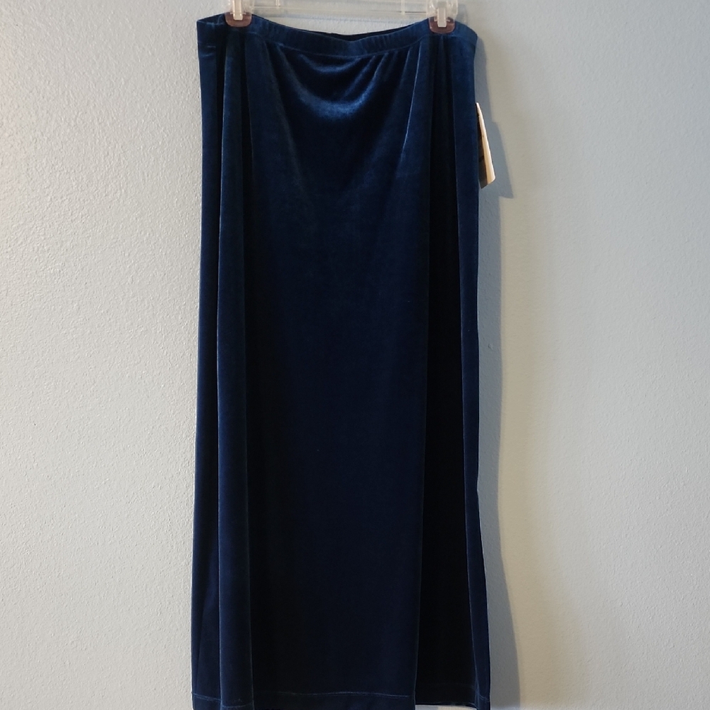 Notations Long Elegant Blue Velvet Skirt Womens Sz L 36" L